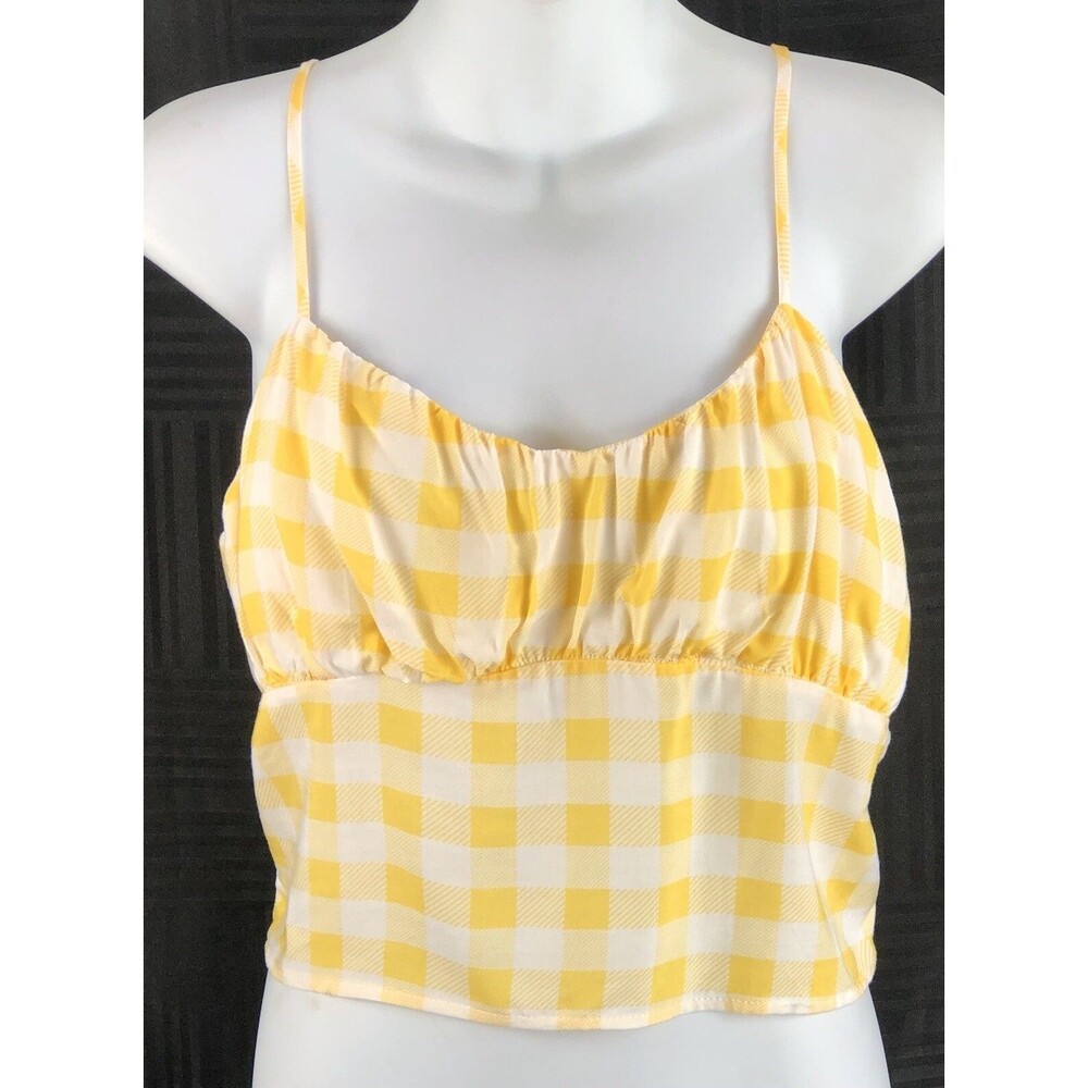 NWT rue21 Crop Tank halter top XL jr yellow gingham corset LaceUp beach summer